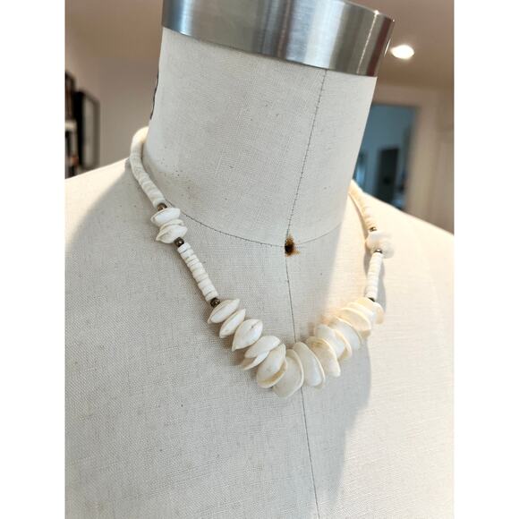 Handmade White Shell & Bead Necklace – Twist Lock Closure - Picture 3 of 6